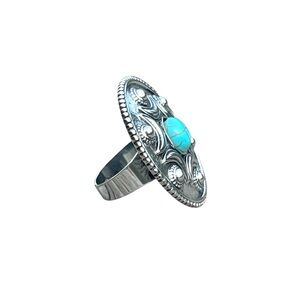 Turquoise Stone Silver Statement Cocktail Ring